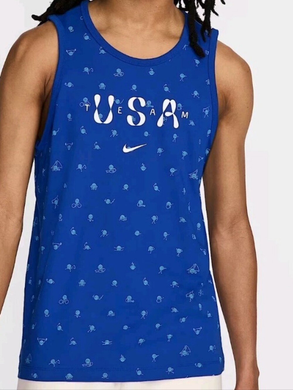 Nike USA Club Tank Top Men's Size (L)Large Blue All Over Print FN0879-417 NWT